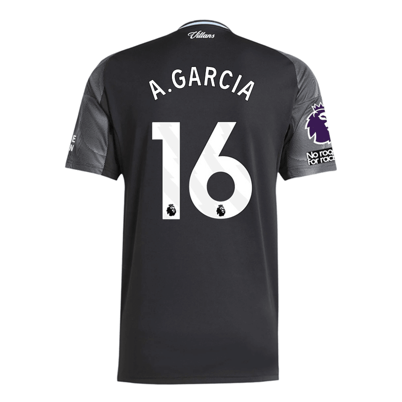 adidas A. Garcia Men's Aston Villa 25/26 Away Jersey w/ EPL + NRFR Patches (Black/Global Blue) | SoccerWearhouse