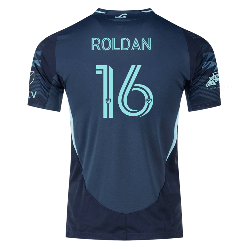 adidas A. Roldan Seattle Sounders Authentic Away Jersey 25/26 w/ MLS Patches &amp; Sponsor (Aura Ink) | SoccerWearhouse