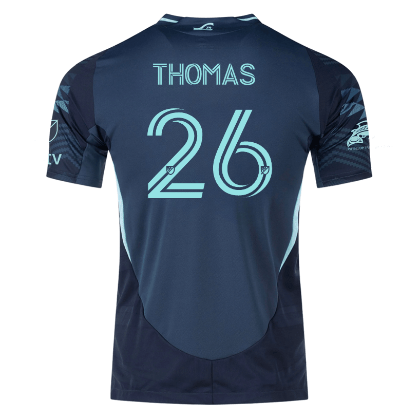 adidas A. Thomas Seattle Sounders Authentic Away Jersey 25/26 w/ MLS Patches &amp; Sponsor (Aura Ink) | SoccerWearhouse