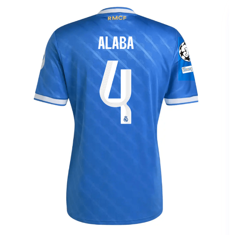 adidas Alaba Men's Real Madrid Third Jersey 25/26 w/ Champions League Patches (Blue/White) | SoccerWearhouse