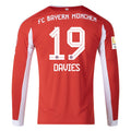 adidas Alphonso Davies Men's Bayern Munich Long Sleeve Home Jersey 25/26 w/ Bundesliga Champions Patch (Red/White)