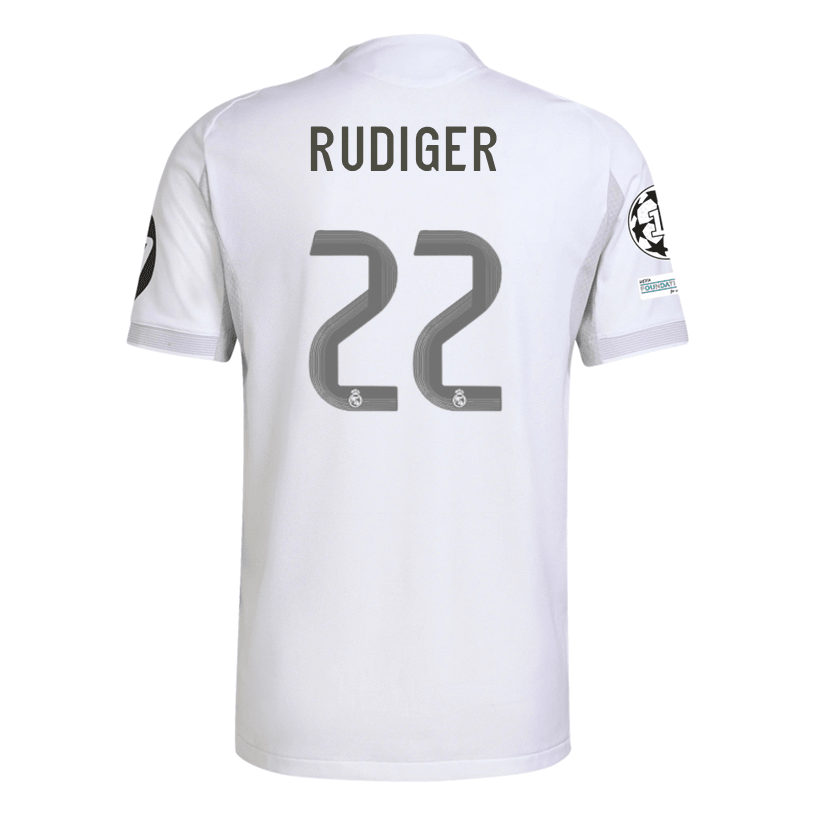 adidas Antonio Rüdiger Real Madrid 25/26 Home Jersey w/ Champions League Patches (White) | SoccerWearhouse