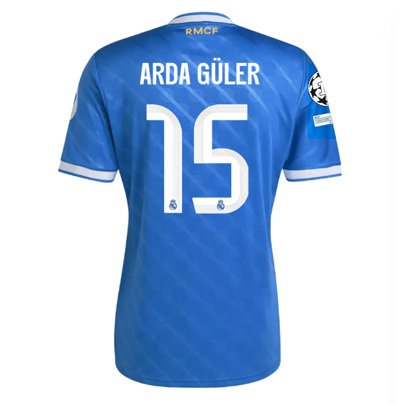 adidas Arda Guler Men's Real Madrid Third Jersey 25/26 w/ Champions League Patches (Blue/White) | SoccerWearhouse