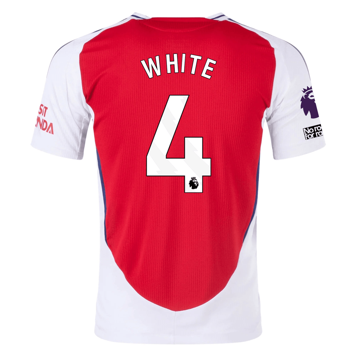adidas Arsenal Authentic Ben White Home Jersey w/ EPL + No Room For Racism Patches 24/25 (Better Scarlet/White) | SoccerWearhouse