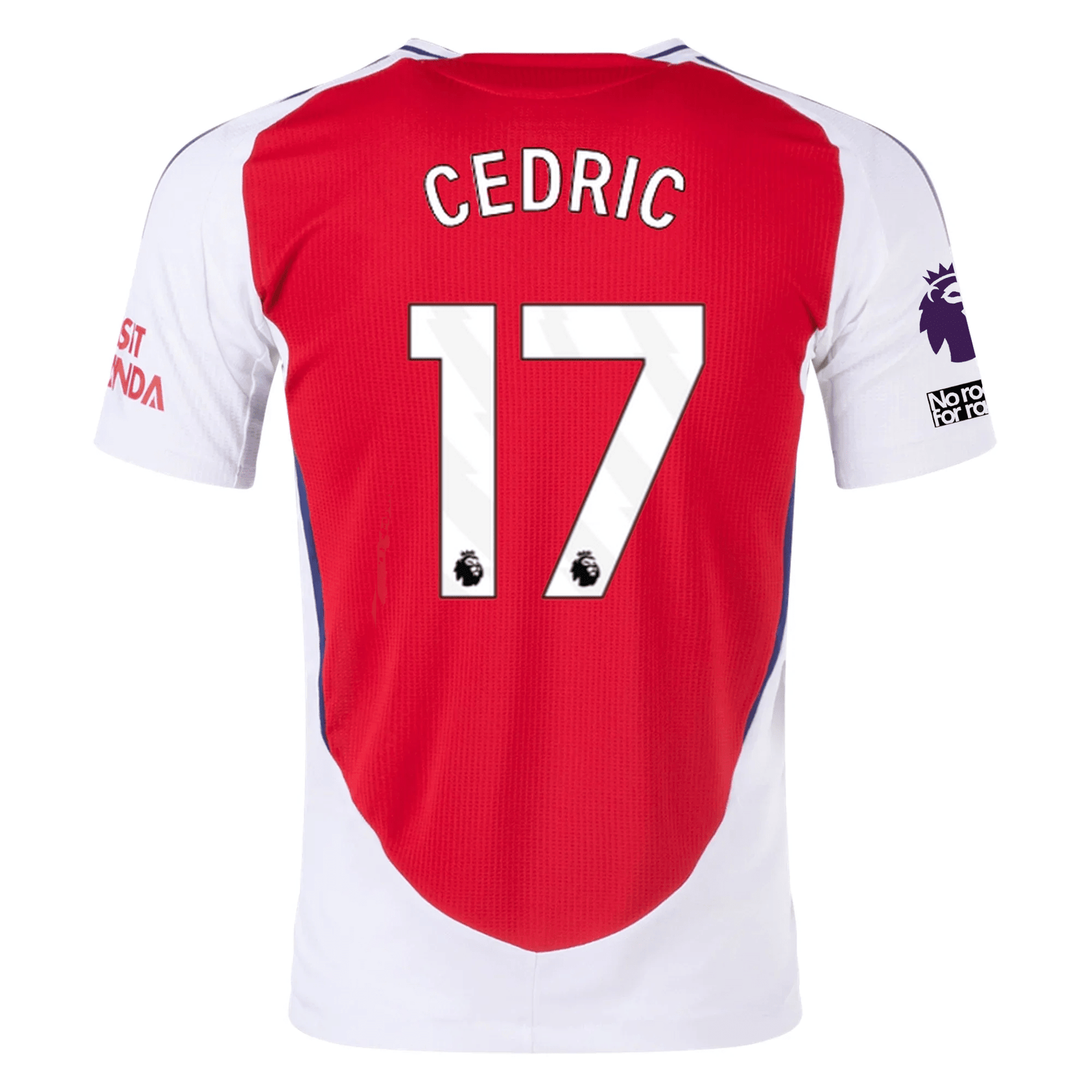 adidas Arsenal Authentic Cédric Soares Home Jersey w/ EPL + No Room For Racism Patches 24/25 (Better Scarlet/White) | SoccerWearhouse