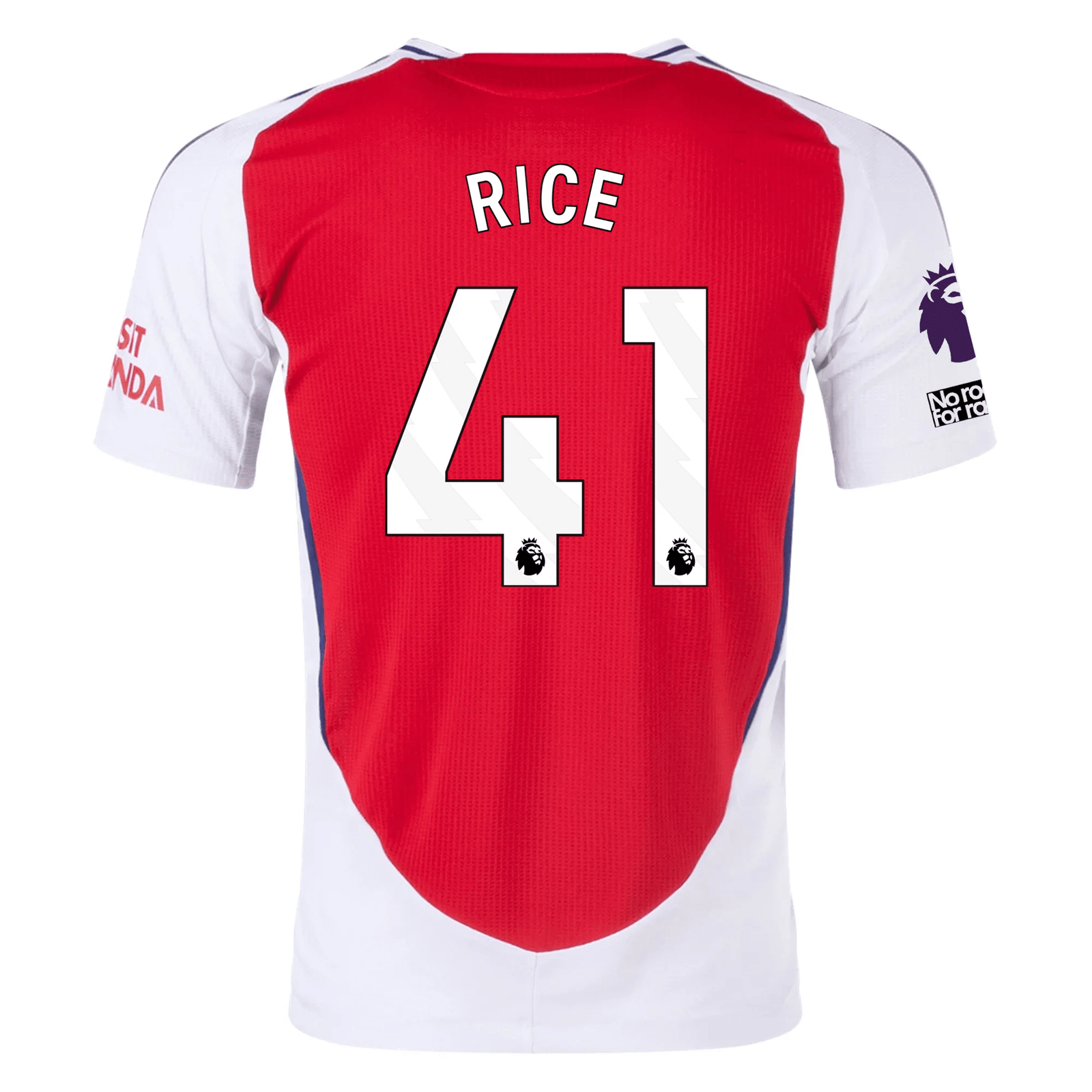 adidas Arsenal Authentic Declan Rice Home Jersey w/ EPL + No Room For Racism Patches 24/25 (Better Scarlet/White) | SoccerWearhouse