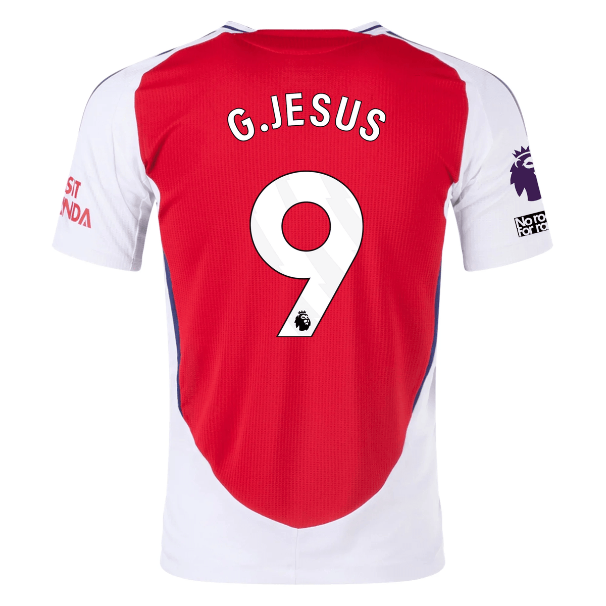 adidas Arsenal Authentic Gabriel Jesus Home Jersey w/ EPL + No Room For Racism Patches 24/25 (Better Scarlet/White) | SoccerWearhouse