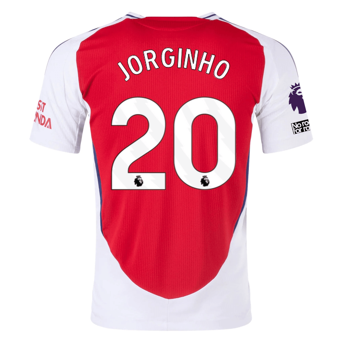 adidas Arsenal Authentic Jorginho Home Jersey w/ EPL + No Room For Racism Patches 24/25 (Better Scarlet/White) | SoccerWearhouse