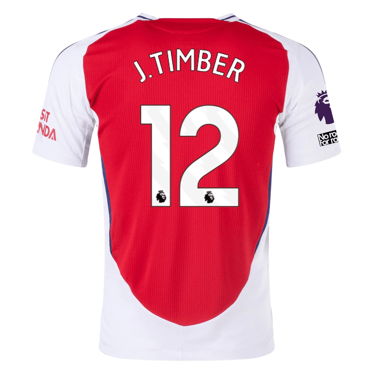adidas Arsenal Authentic Jurrien Timber Home Jersey w/ EPL + No Room For Racism Patches 24/25 (Better Scarlet/White) | SoccerWearhouse