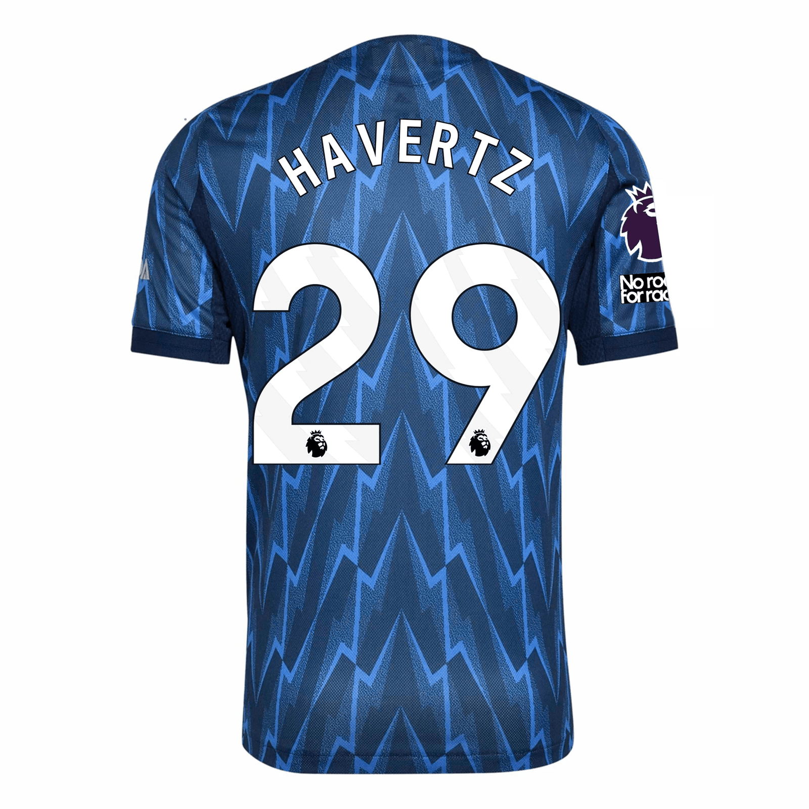 adidas Arsenal Authentic Kai Havertz Away Jersey w/ EPL + No Room For Racism 25/26 (Indigo/Silver) | SoccerWearhouse