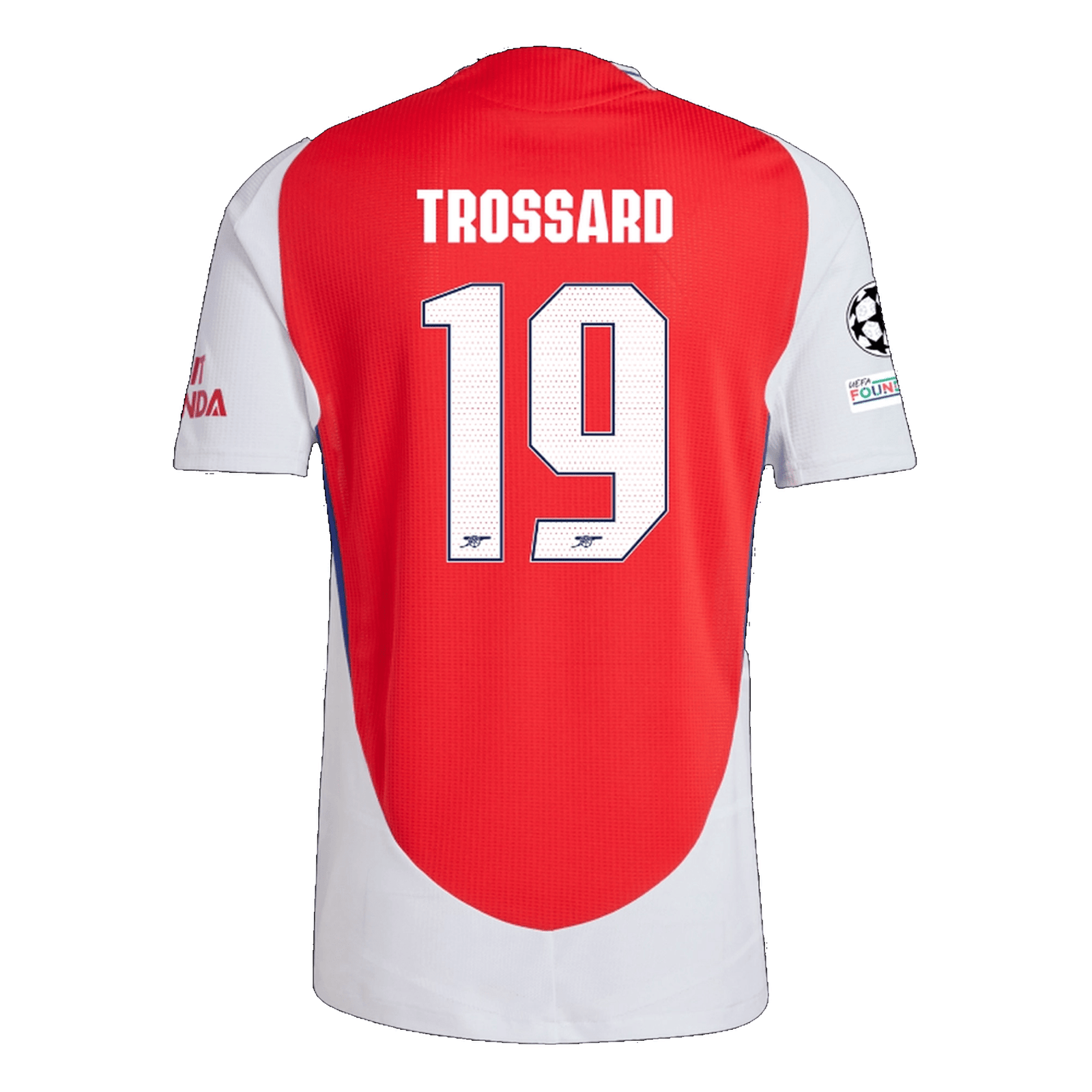 adidas Arsenal Authentic Leandro Trossard Home Jersey w/ Champions League Patches 24/25 (Better Scarlet/White) | SoccerWearhouse