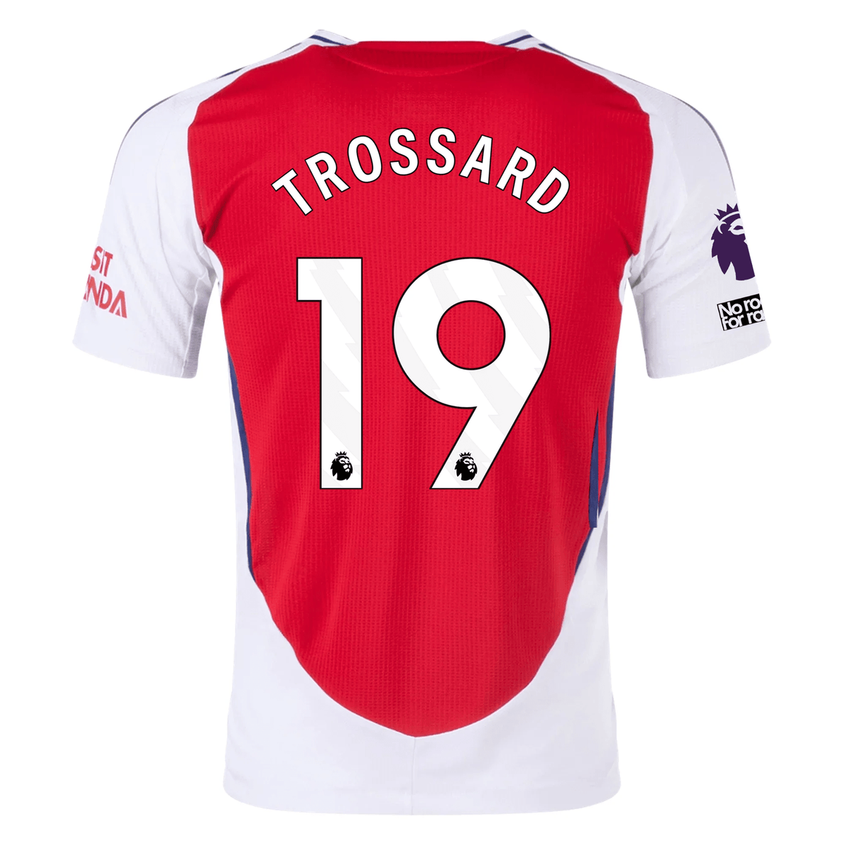 adidas Arsenal Authentic Leandro Trossard Home Jersey w/ EPL + No Room For Racism Patches 24/25 (Better Scarlet/White) | SoccerWearhouse
