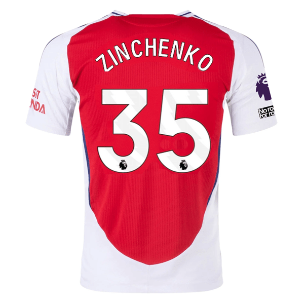 adidas Arsenal Authentic Oleksandr Zinchenko Home Jersey w/ EPL + No Room For Racism Patches 24/25 (Better Scarlet/White) | SoccerWearhouse