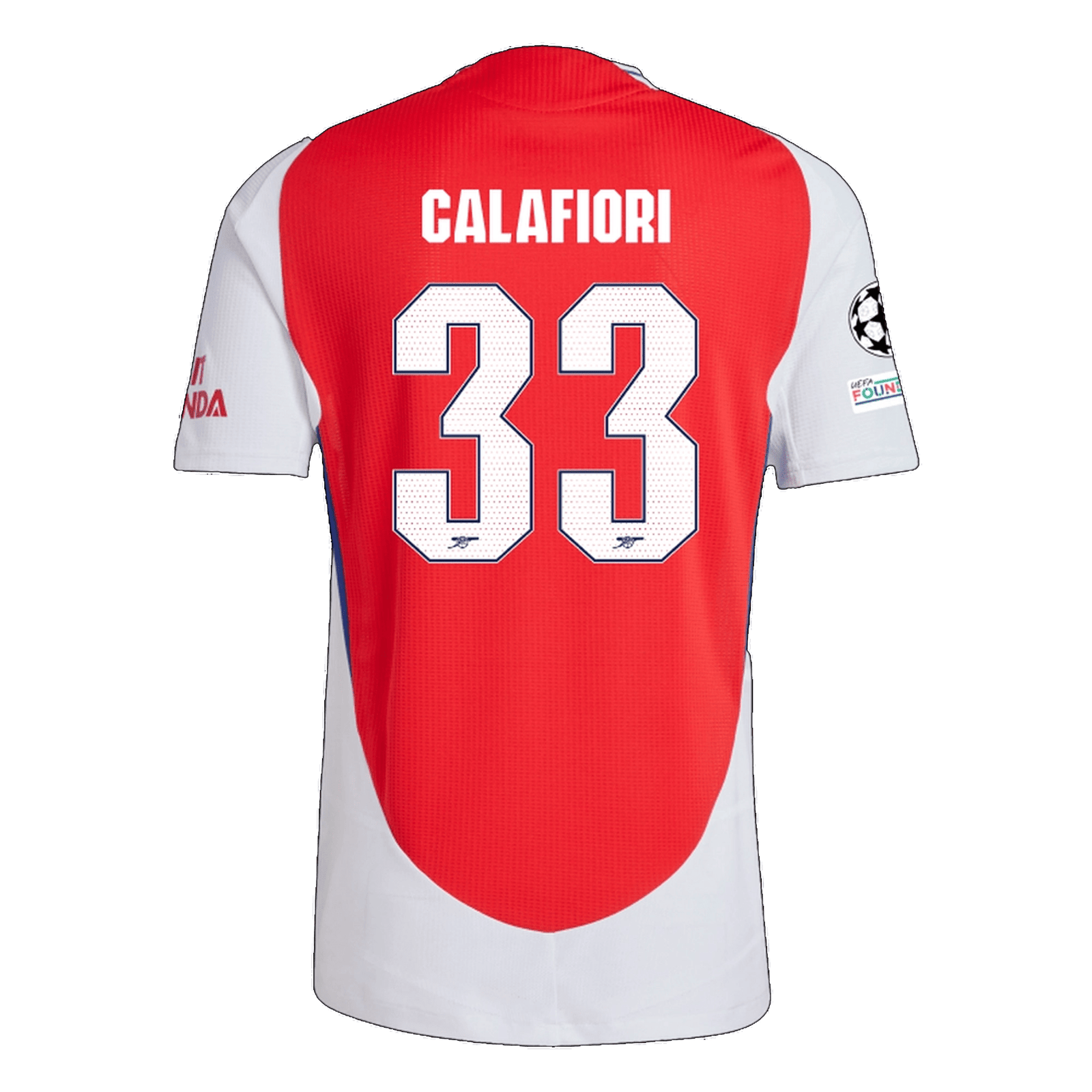 adidas Arsenal Authentic Riccardo Calafiori Home Jersey w/ Champions League Patches 24/25 (Better Scarlet/White) | SoccerWearhouse