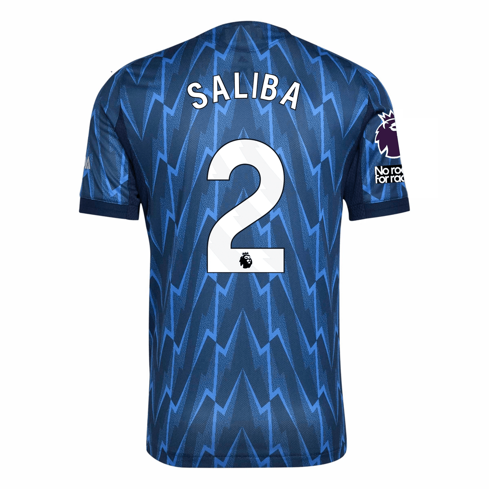 adidas Arsenal Authentic William Saliba Away Jersey w/ EPL + No Room For Racism 25/26 (Indigo/Silver) | SoccerWearhouse