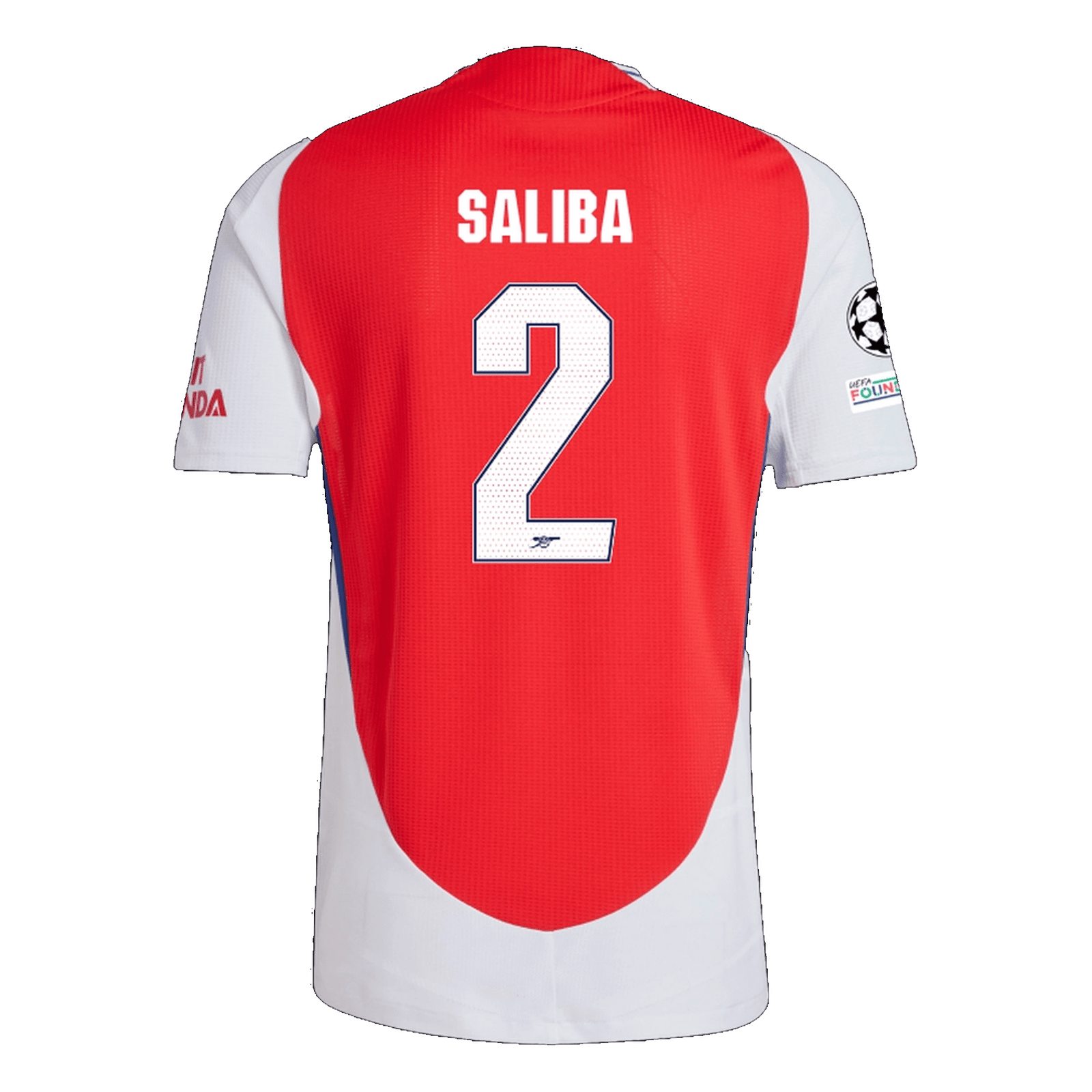 adidas Arsenal Authentic William Saliba Home Jersey w/ Champions League Patches 24/25 (Better Scarlet/White) | SoccerWearhouse