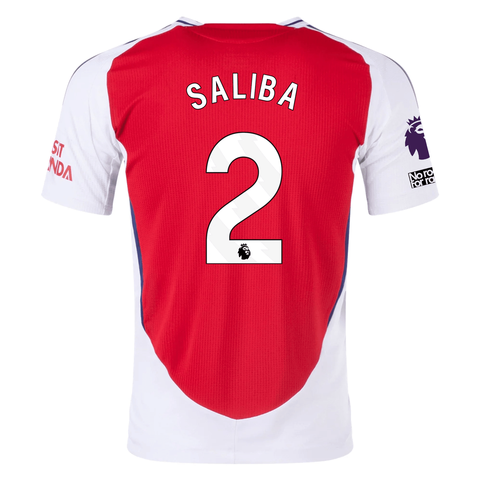 adidas Arsenal Authentic William Saliba Home Jersey w/ EPL + No Room For Racism Patches 24/25 (Better Scarlet/White) | SoccerWearhouse