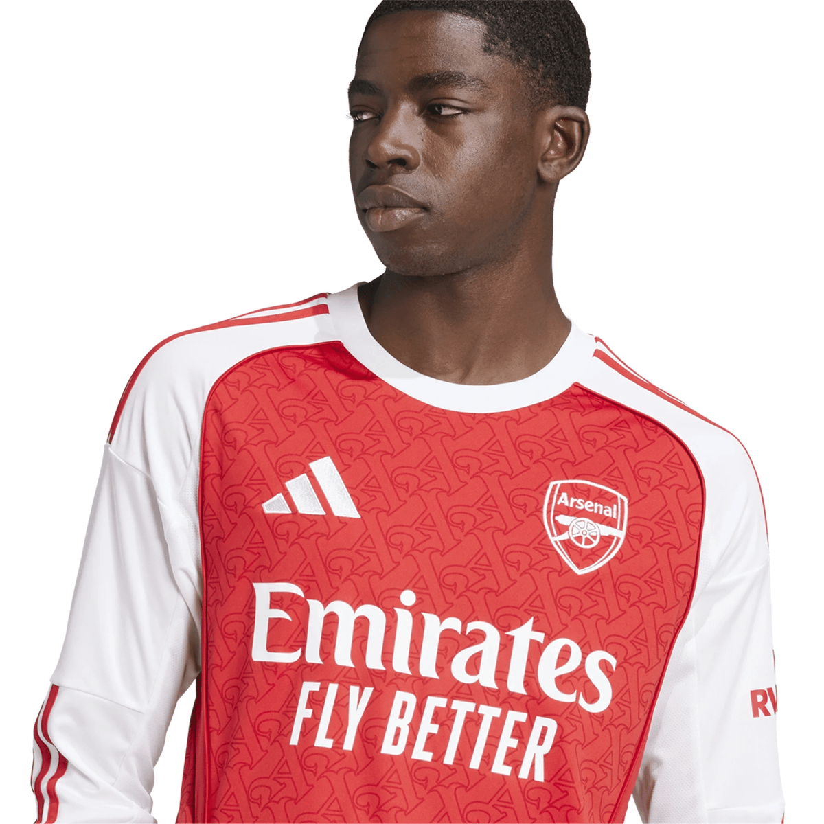adidas Arsenal Eberechi Eze Long Sleeve Home Jersey w/ EPL + No Room For Racism Patches 25/26 (Better Scarlet/White) | SoccerWearhouse