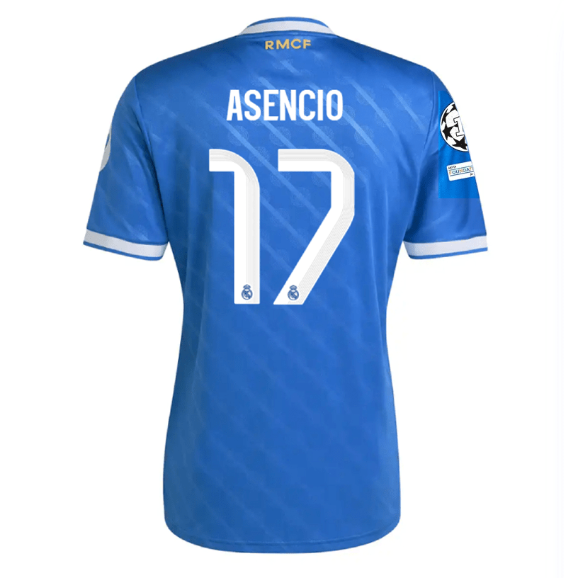 adidas Asencio Men's Real Madrid Third Jersey 25/26 w/ Champions League Patches (Blue/White) | SoccerWearhouse