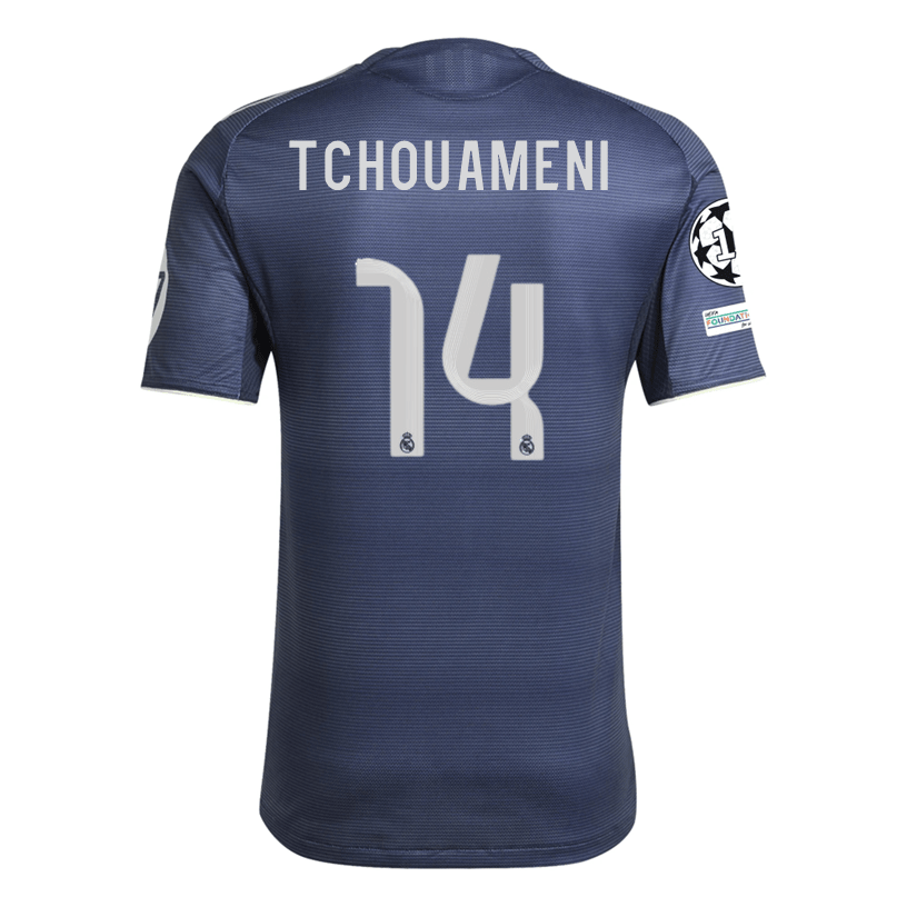 adidas Aurélien Tchouaméni Real Madrid Authentic Away Jersey 25/26 w/ Champions League Patches (Legend Ink | SoccerWearhouse