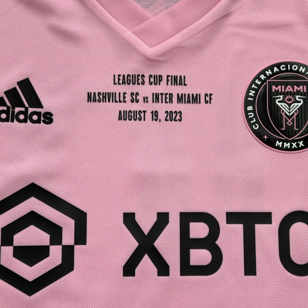 adidas Authentic Inter Miami Lionel Messi Home Jersey 22/23 w/ Leagues Cup Final + Match Details (True Pink/Black) | SoccerWearhouse