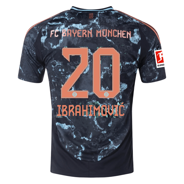 adidas Bayern Munich Arijon Ibrahimović Away Jersey w/ Bundesliga Patch 24/25 (Black/Copper/Blue) | SoccerWearhouse