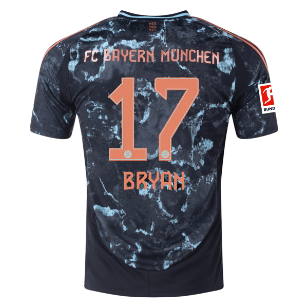 adidas Bayern Munich Bryan Zaragoza Away Jersey w/ Bundesliga Patch 24/25 (Black/Copper/Blue) | SoccerWearhouse