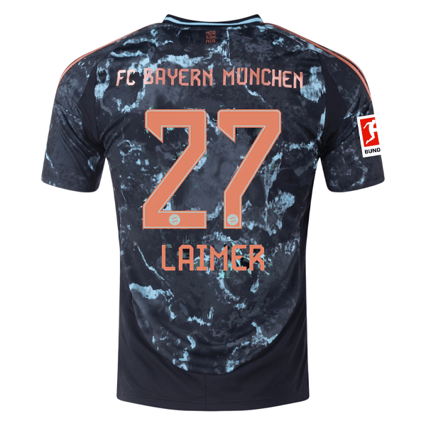 adidas Bayern Munich Konrad Laimer Away Jersey w/ Bundesliga Patch 24/25 (Black/Copper/Blue) | SoccerWearhouse