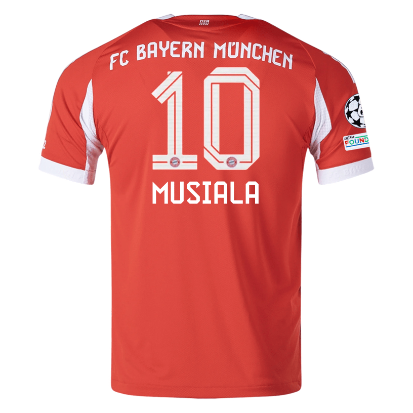 adidas Bayern Munich Musiala Home Jersey w/ Champions League Patches 25/26 (Red) | SoccerWearhouse