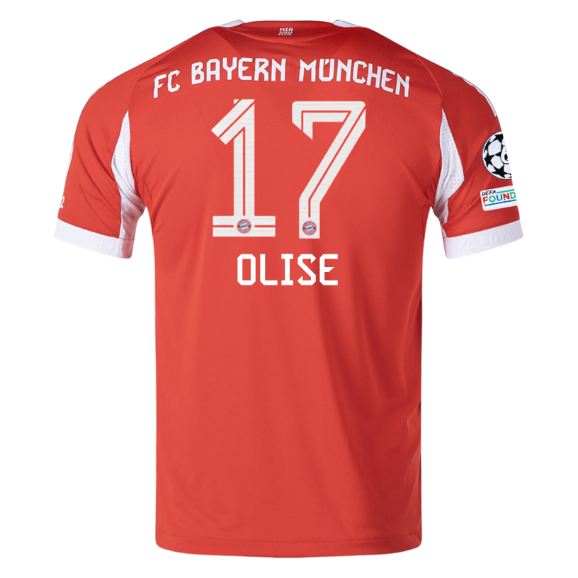 adidas Bayern Munich Olise Home Jersey w/ Champions League Patches 25/26 (Red) | SoccerWearhouse