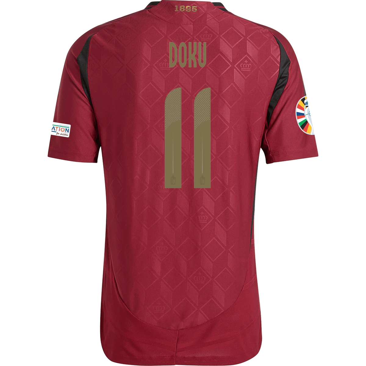 adidas Belgium Authentic Jeremy Doku Home Jersey w/ Euro 2024 Patches 24/25 (Burgundy) | SoccerWearhouse