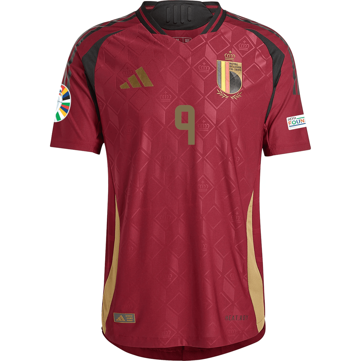 adidas Belgium Authentic Leandro Trossard Home Jersey w/ Euro 2024 Patches 24/25 (Burgundy) | SoccerWearhouse