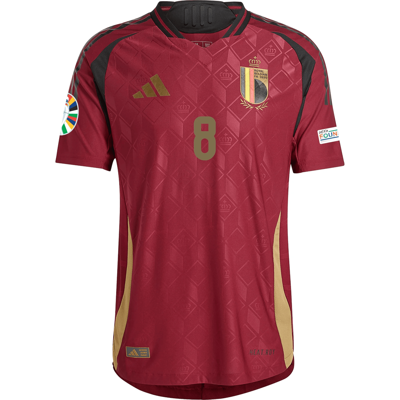 adidas Belgium Authentic Youri Tielemans Home Jersey w/ Euro 2024 Patches 24/25 (Burgundy) | SoccerWearhouse
