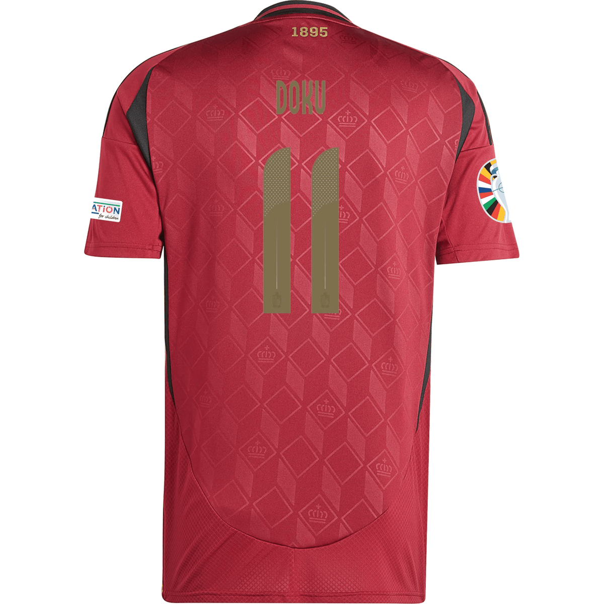 adidas Belgium Jeremy Doku Home Jersey w/ Euro 2024 Patches 24/25 (Burgundy) | SoccerWearhouse