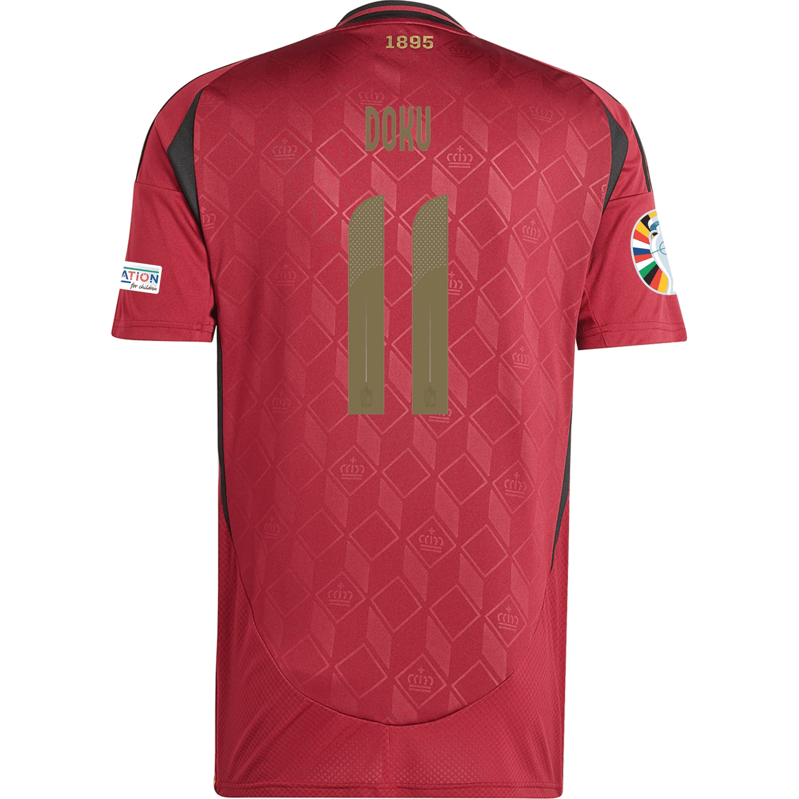 adidas Belgium Jeremy Doku Home Jersey w/ Euro 2024 Patches 24/25 (Burgundy) | SoccerWearhouse