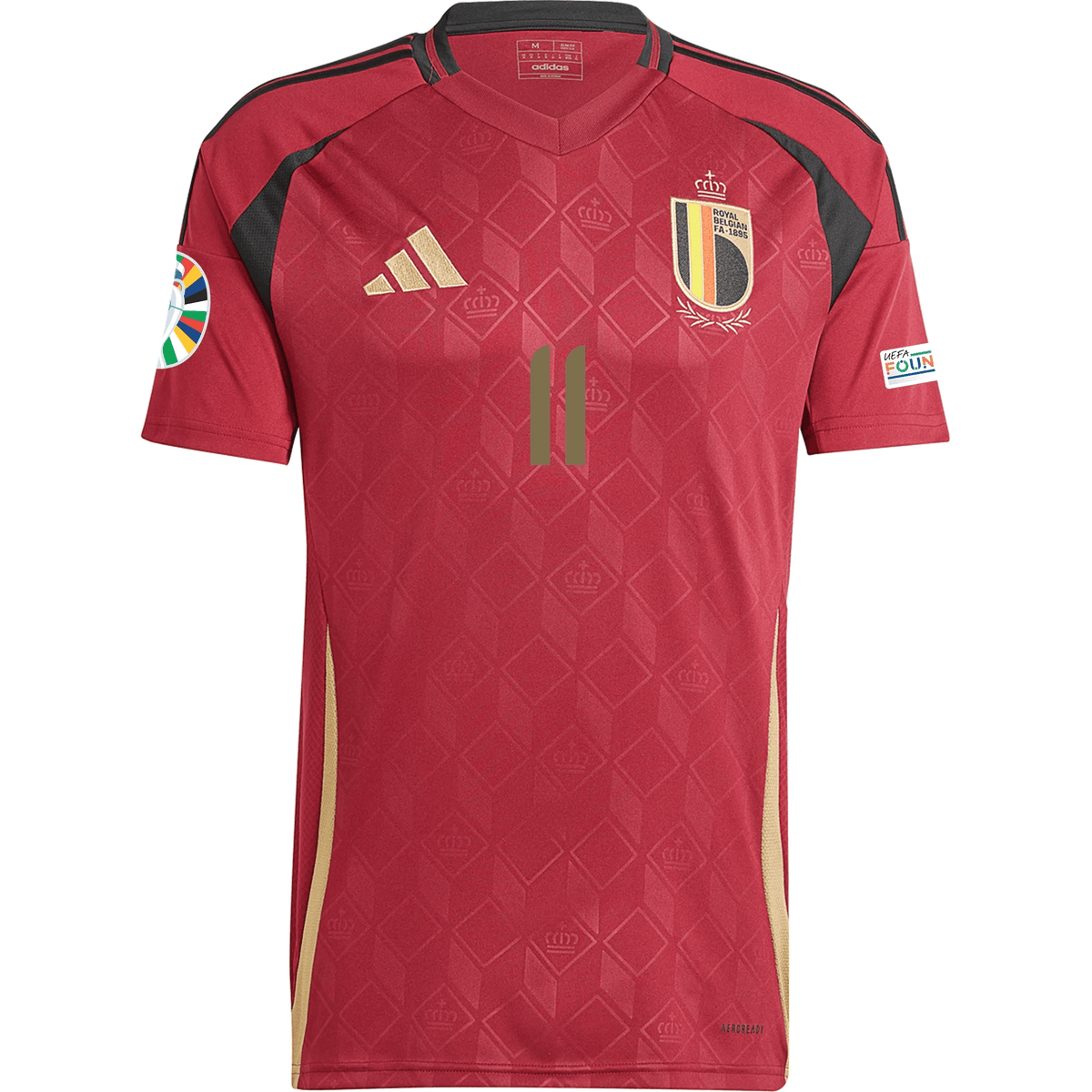 adidas Belgium Jeremy Doku Home Jersey w/ Euro 2024 Patches 24/25 (Burgundy) | SoccerWearhouse