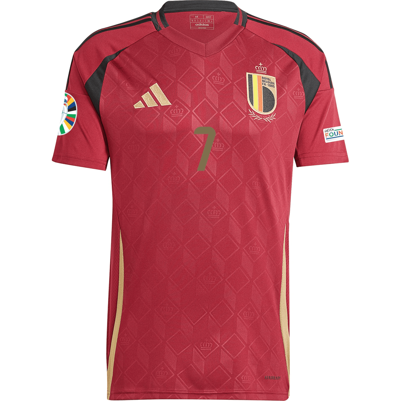 adidas Belgium Kevin De Bruyne Home Jersey w/ Euro 2024 Patches 24/25 (Burgundy) | SoccerWearhouse