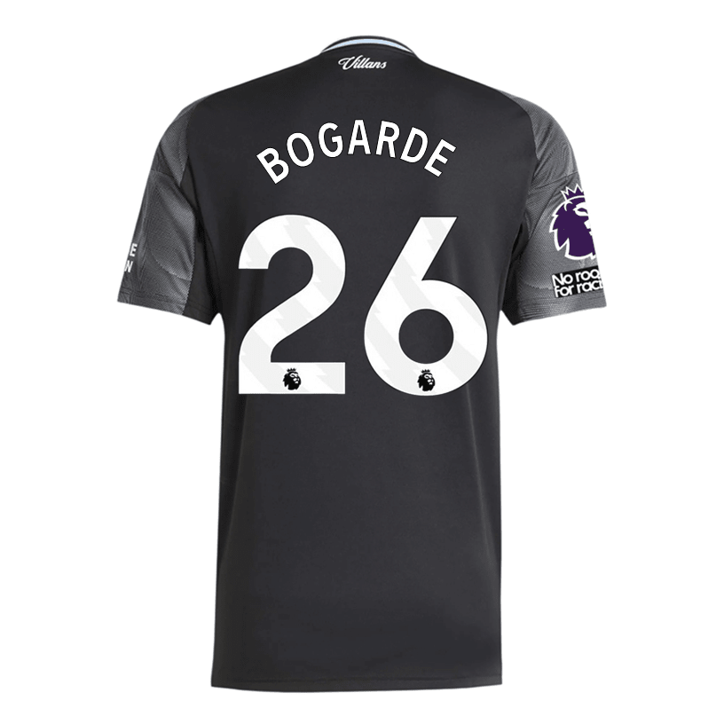 adidas Bogarde Men's Aston Villa 25/26 Away Jersey w/ EPL + NRFR Patches (Black/Global Blue) | SoccerWearhouse