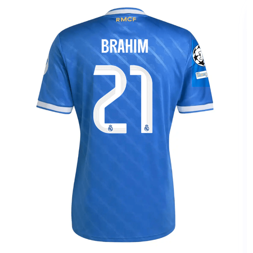adidas Brahim Men's Real Madrid Third Jersey 25/26 w/ Champions League Patches (Blue/White) | SoccerWearhouse