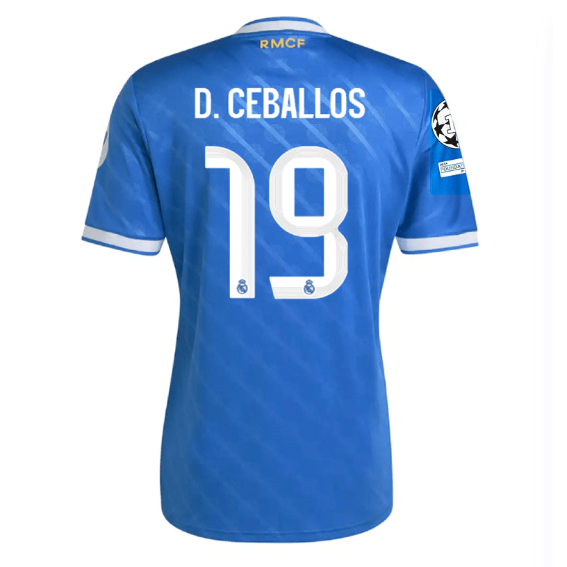 adidas D. Ceballos Men's Real Madrid Third Jersey 25/26 w/ Champions League Patches (Blue/White) | SoccerWearhouse
