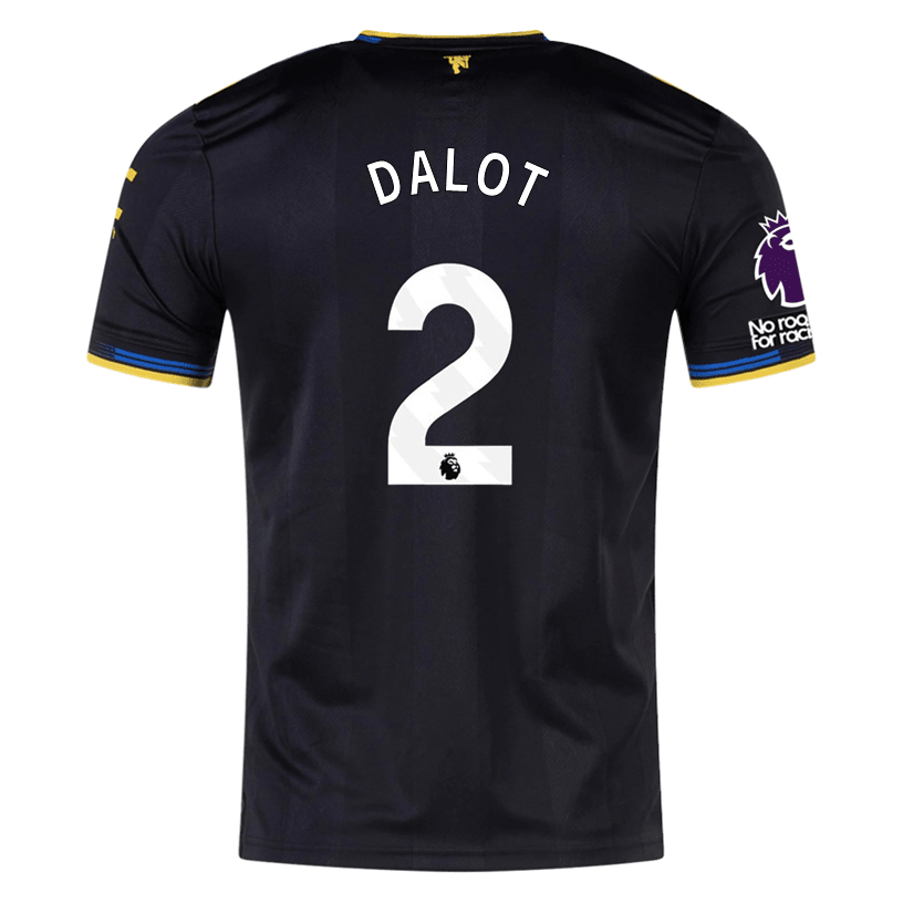 adidas Dalot Men's Manchester United Authentic Third Jersey 25/26 w/ NRFR + EPL Patches (Black) | SoccerWearhouse