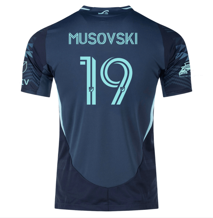 adidas Danny Musovski Seattle Sounders Authentic Away Jersey 25/26 w/ MLS Patches &amp; Sponsor (Aura Ink) | SoccerWearhouse