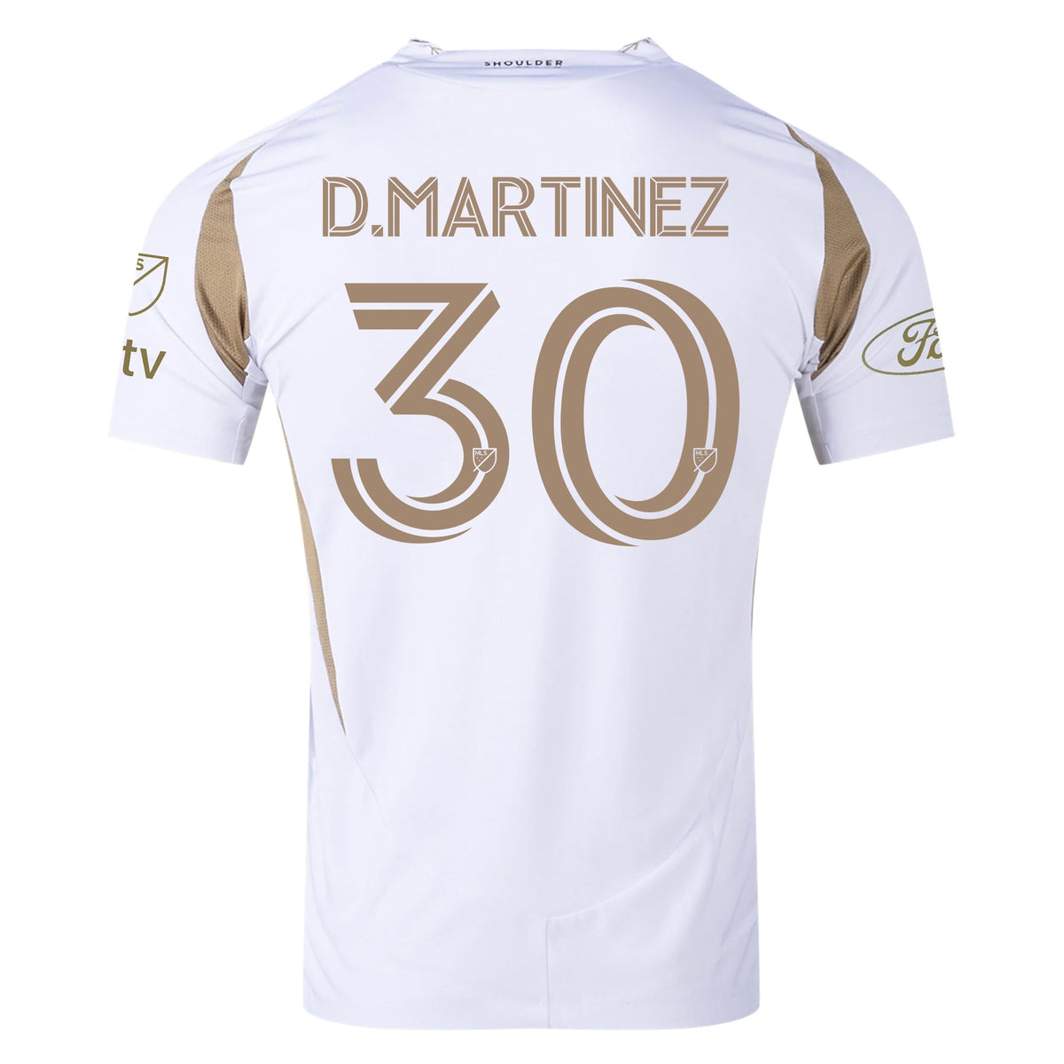 adidas David Martinez LAFC Authentic Away Jersey w/ MLS + Apple + Ford Logo 25/26 (White/Gold) | SoccerWearhouse
