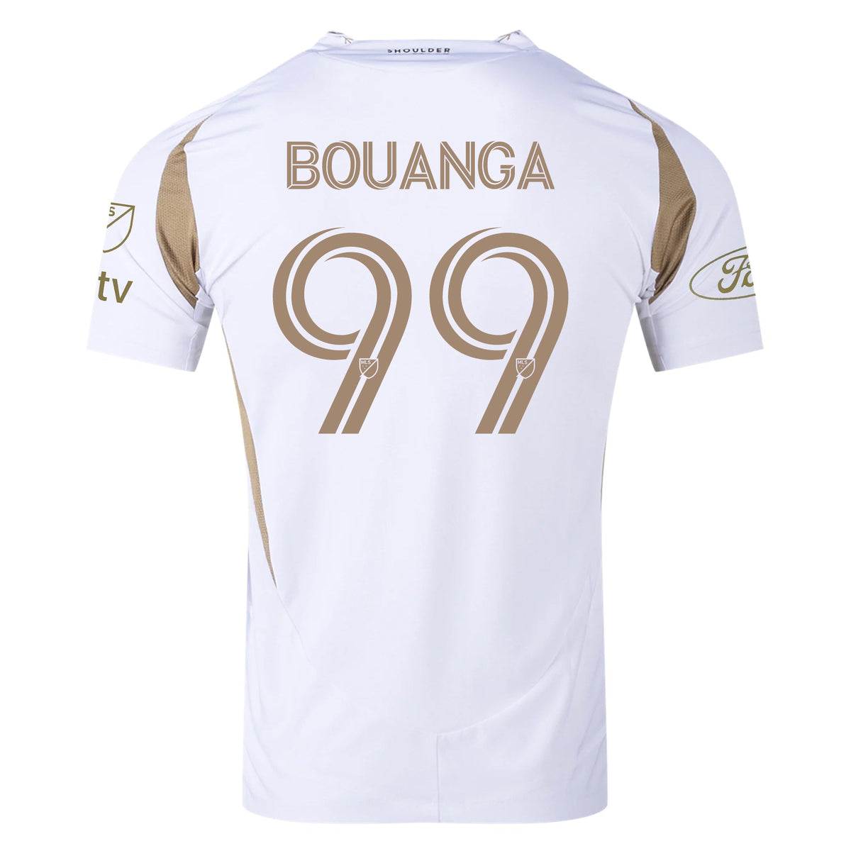 adidas Denis Bouanga LAFC Authentic Away Jersey w/ MLS + Apple + Ford Logo 25/26 (White/Gold) | SoccerWearhouse