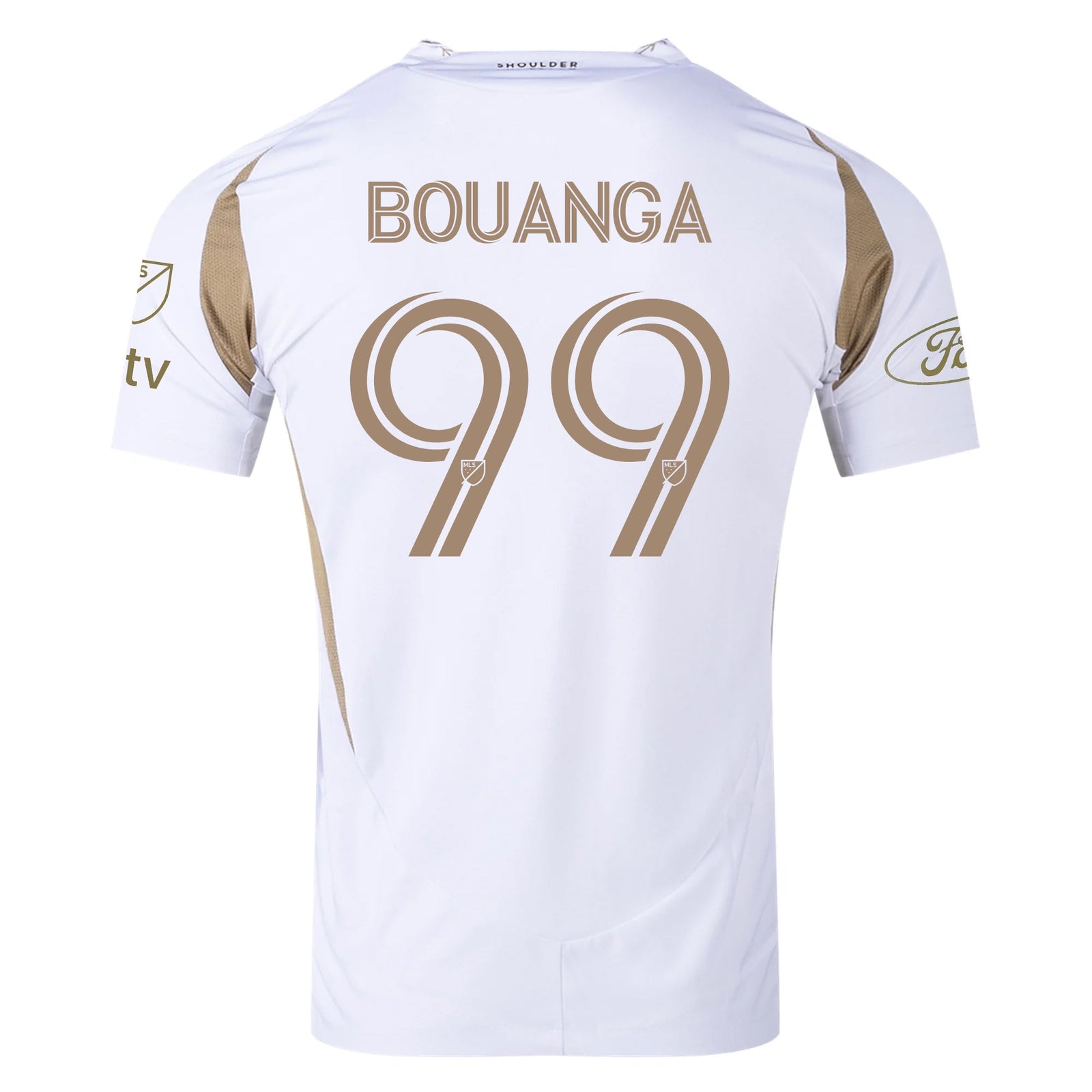 adidas Denis Bouanga LAFC Authentic Away Jersey w/ MLS + Apple + Ford Logo 25/26 (White/Gold) | SoccerWearhouse