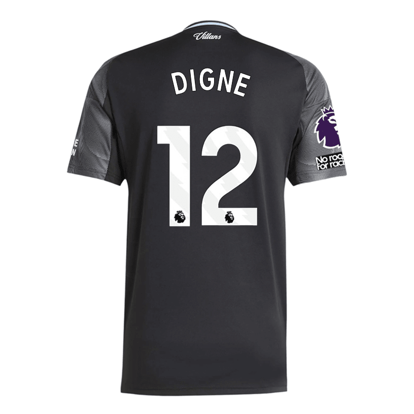 adidas Digne Men's Aston Villa 25/26 Away Jersey w/ EPL + NRFR Patches (Black/Global Blue) | SoccerWearhouse