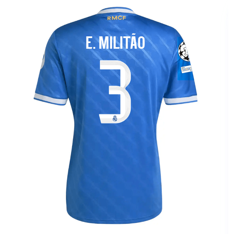 adidas E. Militao Men's Real Madrid Third Jersey 25/26 w/ Champions League Patches (Blue/White) | SoccerWearhouse