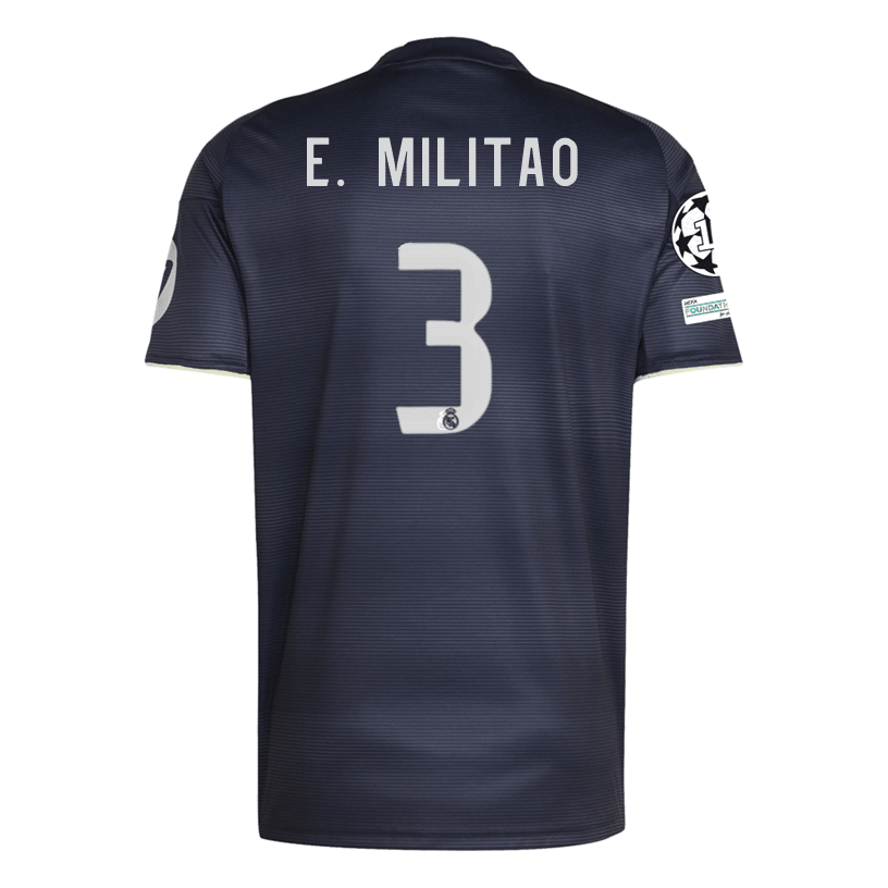 adidas É. Militão Real Madrid 25/26 Away Jersey w/ Champions League Patches (Legend Ink) | SoccerWearhouse