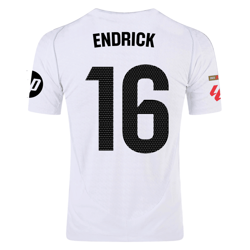 adidas Endrick Real Madrid Authentic Home Jersey w/ La Liga Patches 24/25 (White/Black) | SoccerWearhouse