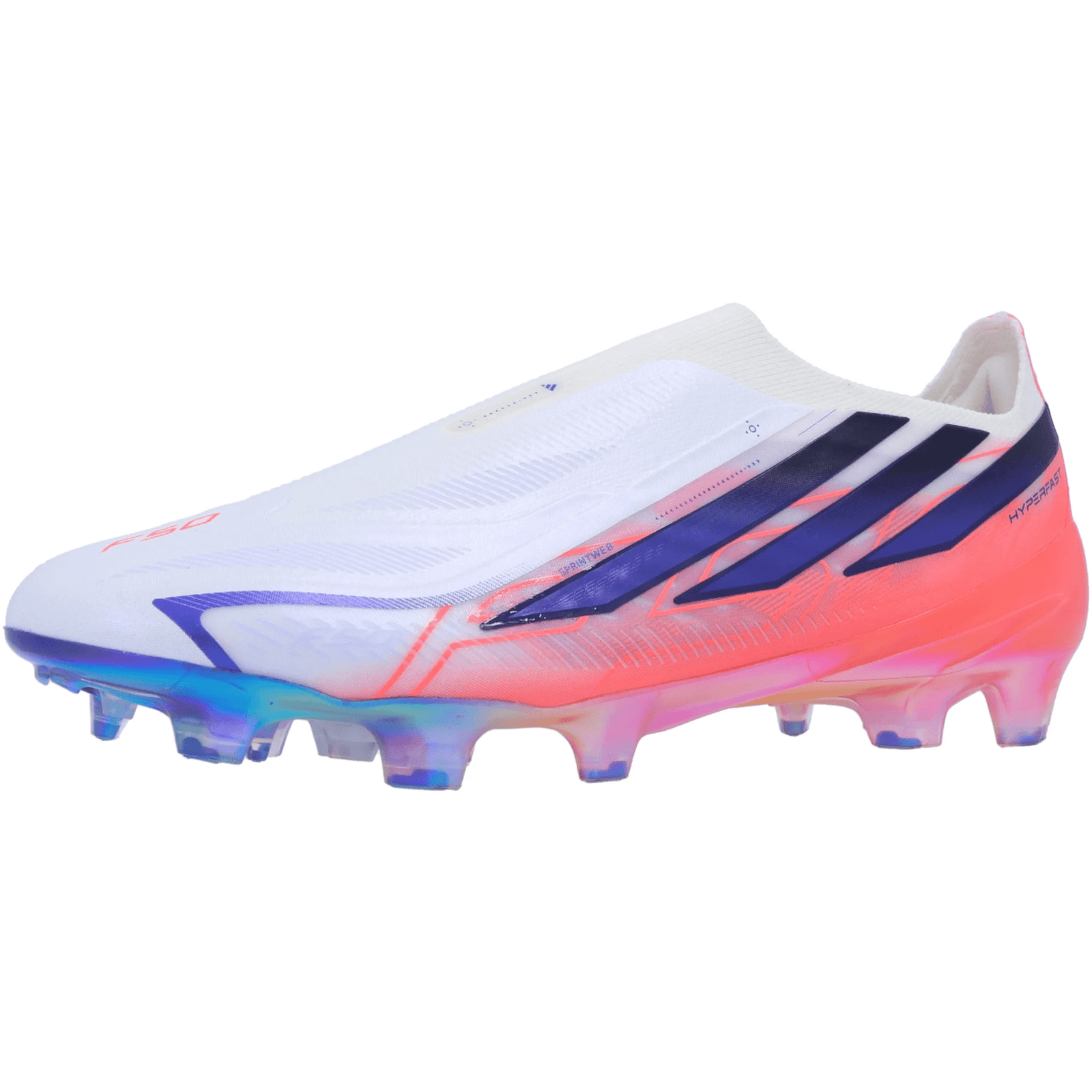 adidas F50 Hyperfast Elite Laceless Firm Ground Soccer Cleats (White/Solar Purple/Solar Turbo) | SoccerWearhouse